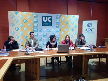 Antonio Delgado, Ricardo Cortés, Lara Tejerina, Dolores Gallardo e Ignacio Samper, en la inauguración de la Jornada, de izquierda a derecha